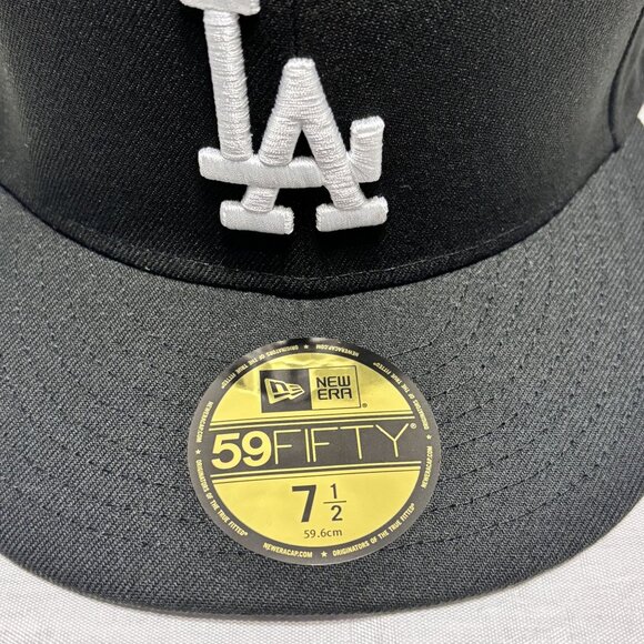 New Era 59Fifty Los Angeles Dodgers Fitted Hat, Size 7 1/2- Black/White MLB Cap - Picture 6 of 7